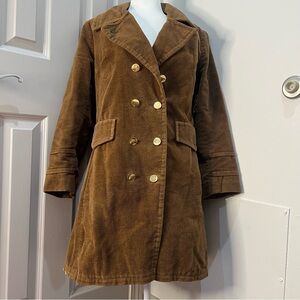 Vintage Brown Corduroy Double Breasted Coat Gold Button Trench Jacket